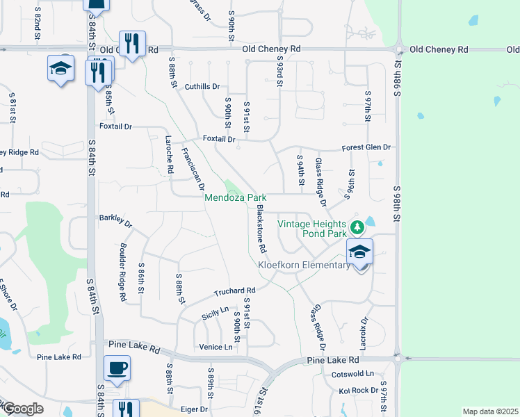map of restaurants, bars, coffee shops, grocery stores, and more near 6225 Blackstone Road in Lincoln