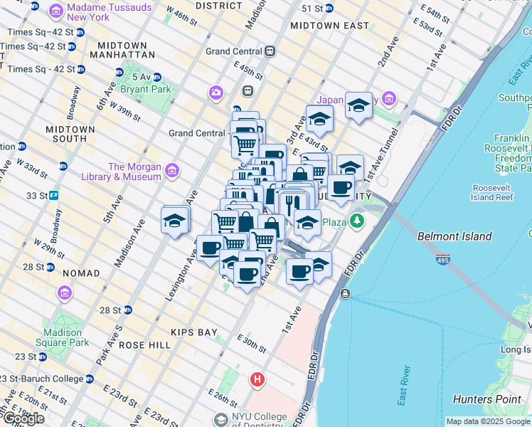 map of restaurants, bars, coffee shops, grocery stores, and more near in New York