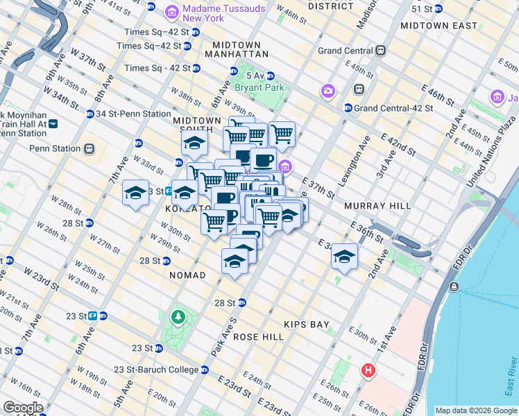 map of restaurants, bars, coffee shops, grocery stores, and more near in New York