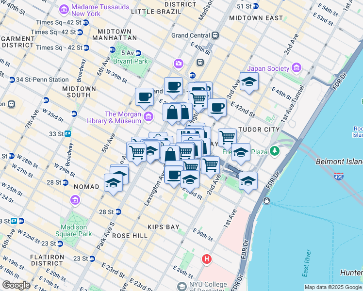 map of restaurants, bars, coffee shops, grocery stores, and more near in New York