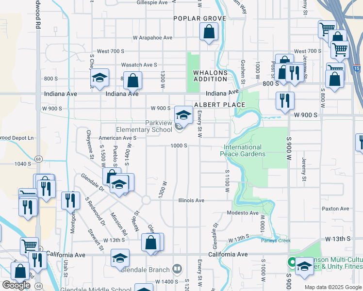 map of restaurants, bars, coffee shops, grocery stores, and more near 1250 Mead Avenue in Salt Lake City