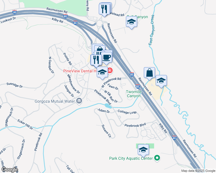 map of restaurants, bars, coffee shops, grocery stores, and more near 3091 Fawn Drive in Park City