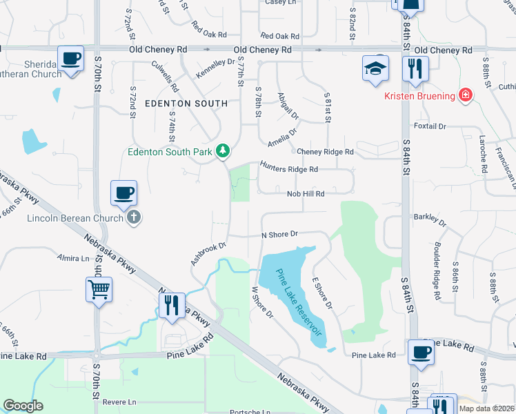 map of restaurants, bars, coffee shops, grocery stores, and more near 7818 Dougan Drive in Lincoln