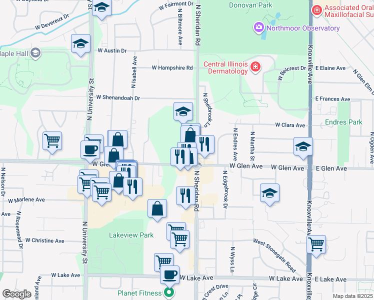 map of restaurants, bars, coffee shops, grocery stores, and more near 4924 North Everts Court in Peoria