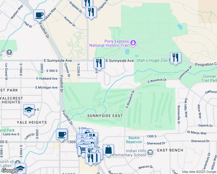 map of restaurants, bars, coffee shops, grocery stores, and more near 969 Newberry Road in Salt Lake City
