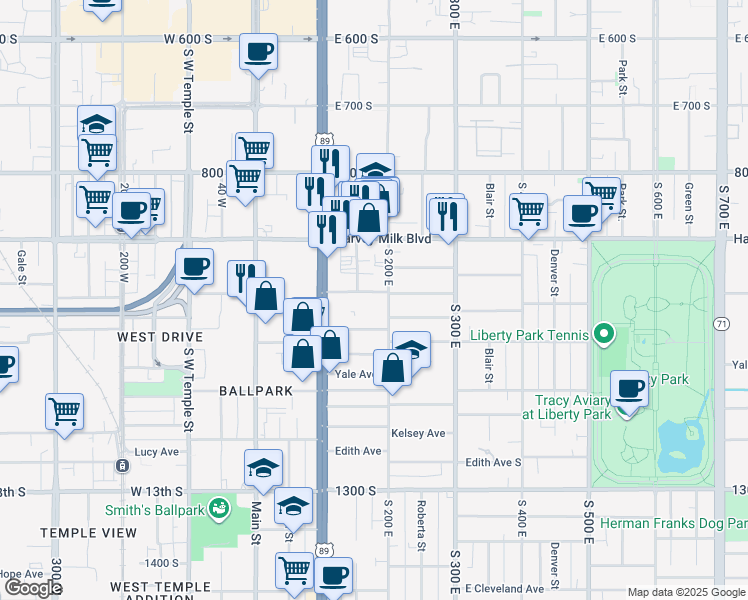 map of restaurants, bars, coffee shops, grocery stores, and more near 976 South 200 West in Salt Lake City