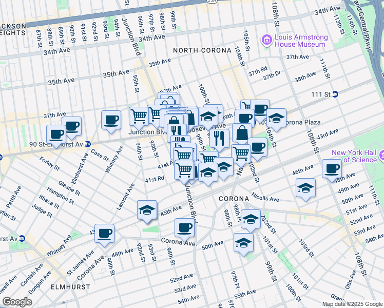 map of restaurants, bars, coffee shops, grocery stores, and more near 40-6 97th Street in Queens