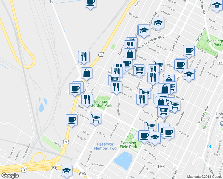 map of restaurants, bars, coffee shops, grocery stores, and more near 3371 John F. Kennedy Boulevard in Union City