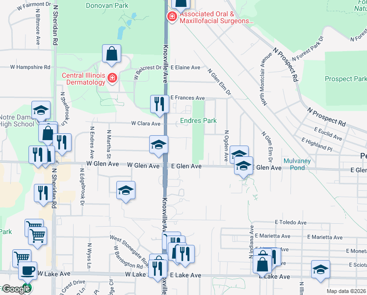 map of restaurants, bars, coffee shops, grocery stores, and more near 5009 North Belle Court in Peoria
