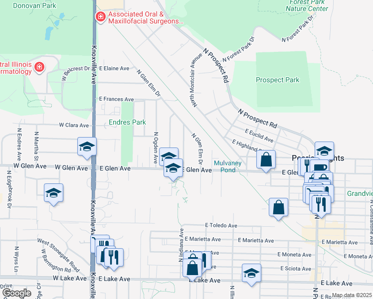 map of restaurants, bars, coffee shops, grocery stores, and more near 4930 North Best Street in Peoria Heights