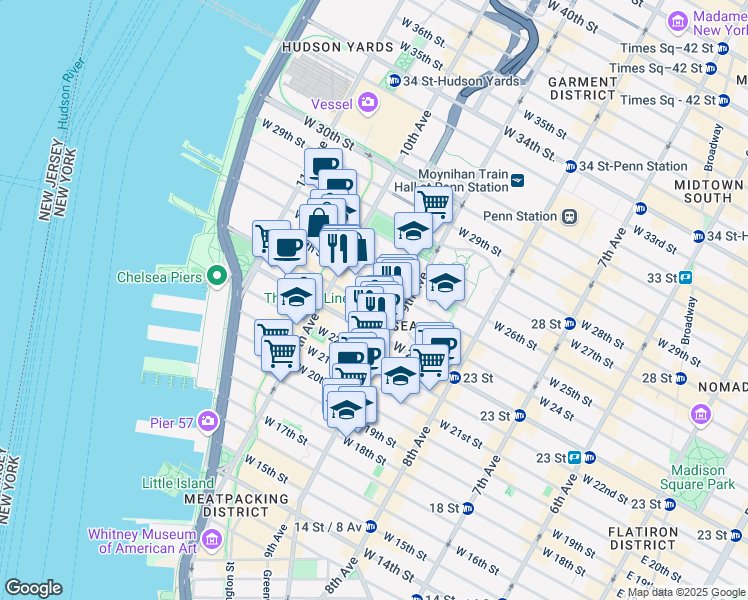 map of restaurants, bars, coffee shops, grocery stores, and more near in New York