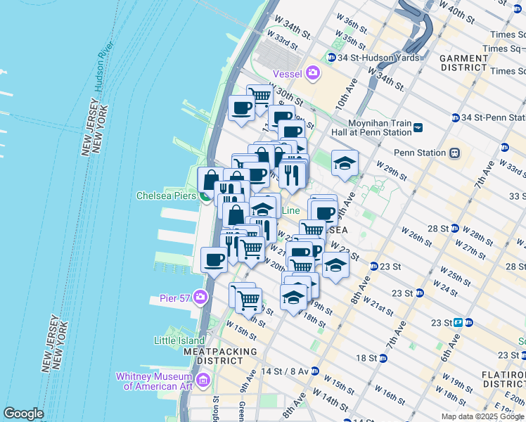 map of restaurants, bars, coffee shops, grocery stores, and more near in New York