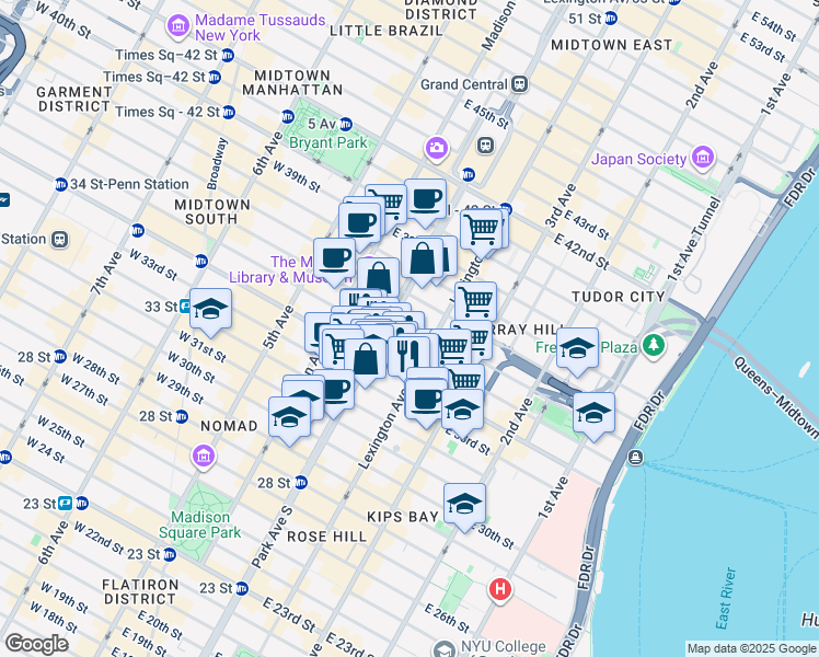 map of restaurants, bars, coffee shops, grocery stores, and more near in New York