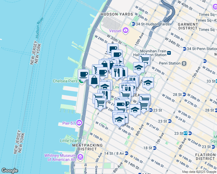map of restaurants, bars, coffee shops, grocery stores, and more near in New York