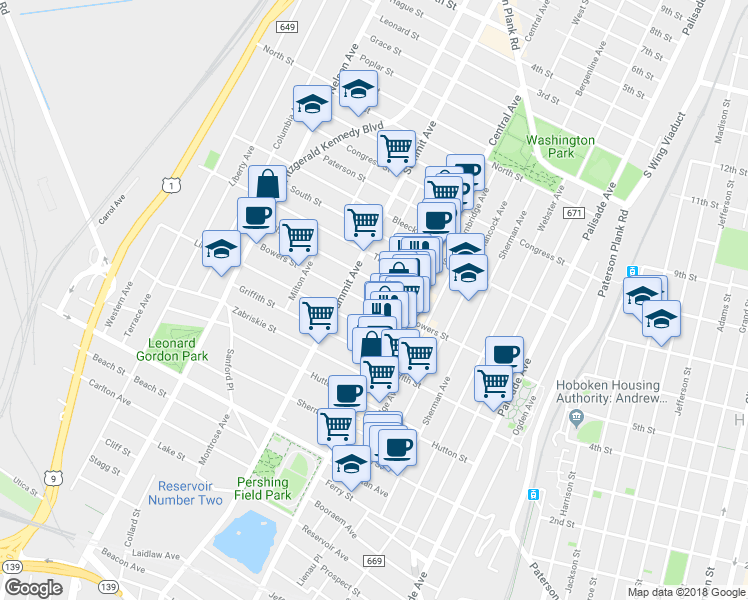 map of restaurants, bars, coffee shops, grocery stores, and more near 20 Charles Street in Jersey City