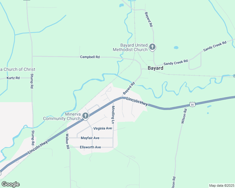 map of restaurants, bars, coffee shops, grocery stores, and more near 23006 U.S. 30 in Minerva