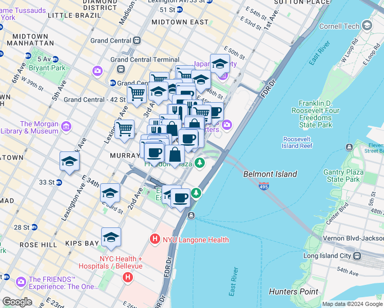map of restaurants, bars, coffee shops, grocery stores, and more near in New York