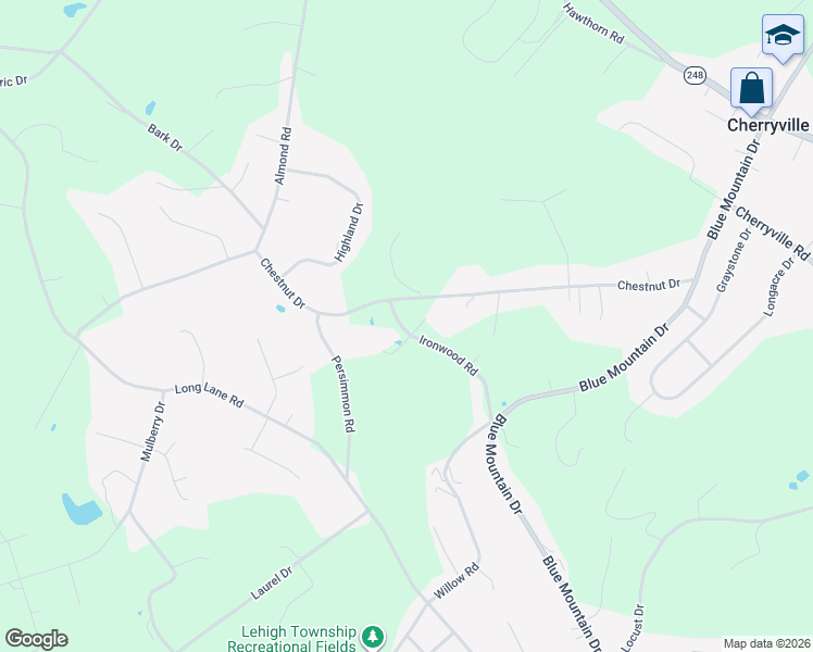 map of restaurants, bars, coffee shops, grocery stores, and more near 547 Ironwood Road in Walnutport