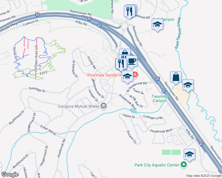 map of restaurants, bars, coffee shops, grocery stores, and more near 8077 Courtyard Loop in Park City
