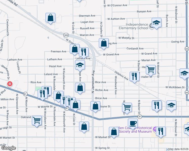 map of restaurants, bars, coffee shops, grocery stores, and more near 700-798 Highway 309 in Lima