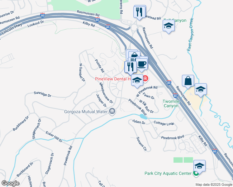 map of restaurants, bars, coffee shops, grocery stores, and more near 7993 Summerhill Drive in Park City