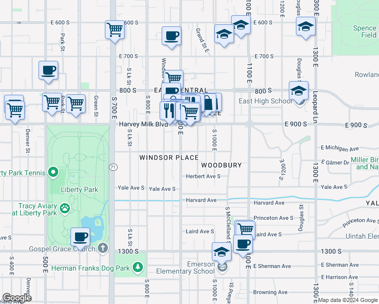 map of restaurants, bars, coffee shops, grocery stores, and more near 990 Lincoln Street in Salt Lake City