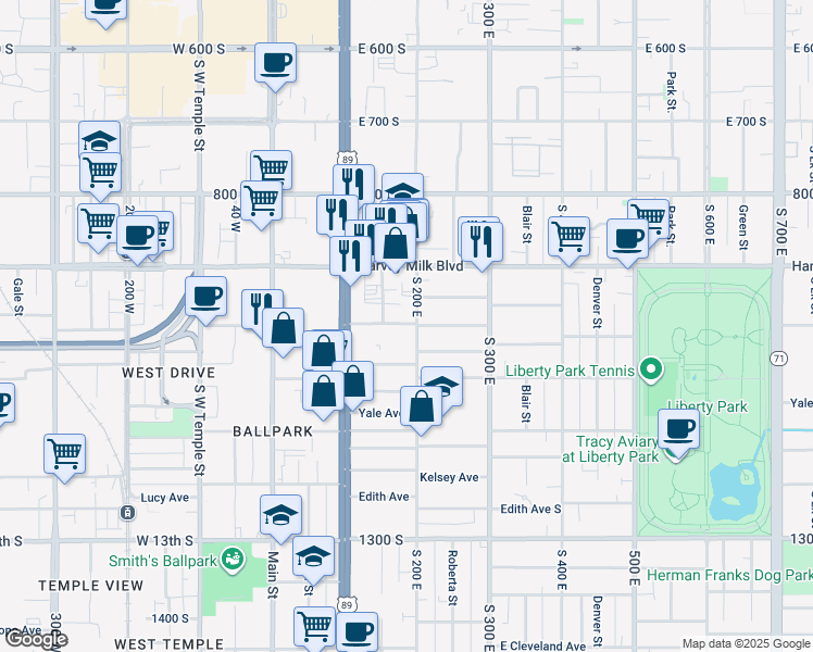 map of restaurants, bars, coffee shops, grocery stores, and more near 976 South 200 West in Salt Lake City
