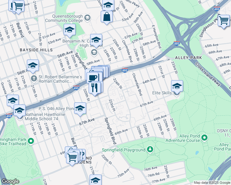 map of restaurants, bars, coffee shops, grocery stores, and more near in Queens