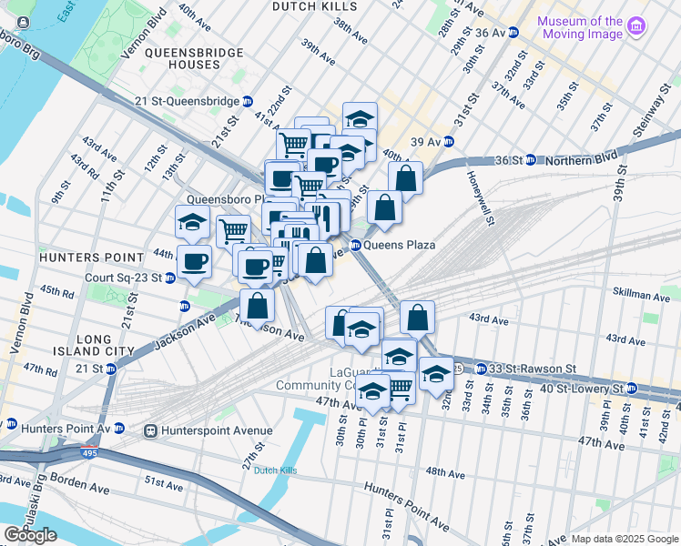 map of restaurants, bars, coffee shops, grocery stores, and more near 42-99 Orchard Street in Queens