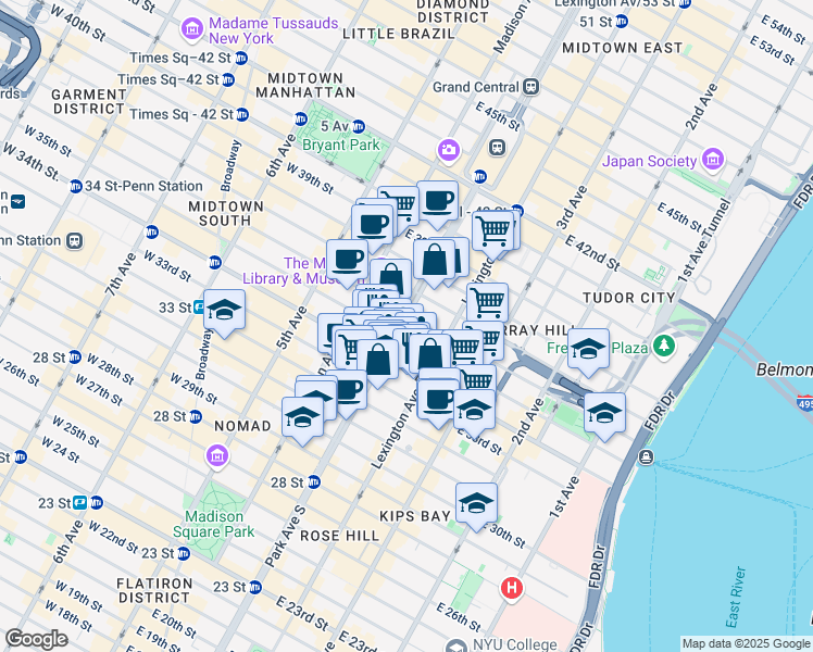 map of restaurants, bars, coffee shops, grocery stores, and more near in New York