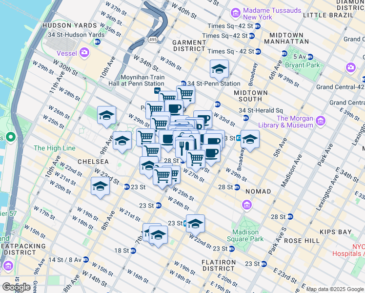 map of restaurants, bars, coffee shops, grocery stores, and more near in New York