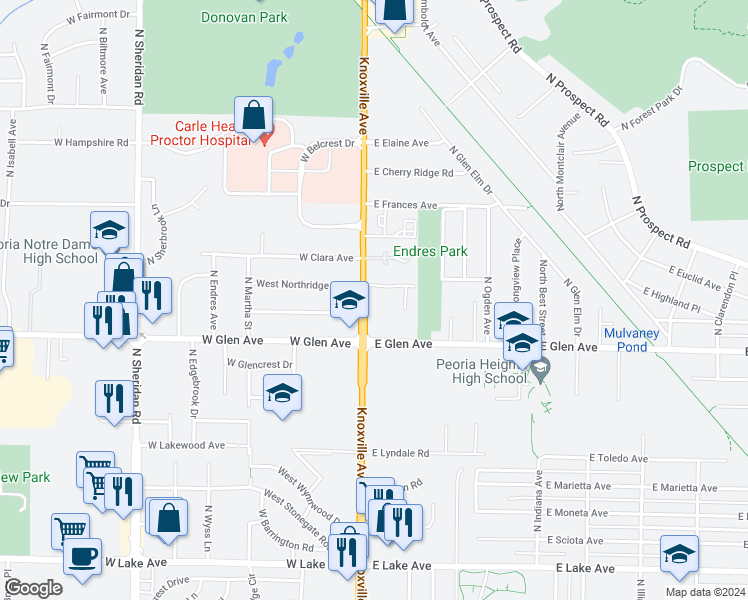 map of restaurants, bars, coffee shops, grocery stores, and more near 100-124 West Northland Avenue in Peoria