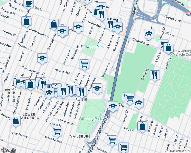 map of restaurants, bars, coffee shops, grocery stores, and more near Tremont Ave & N Munn Ave in Newark