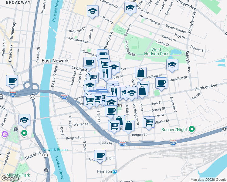 map of restaurants, bars, coffee shops, grocery stores, and more near 418 Cleveland Avenue in Harrison