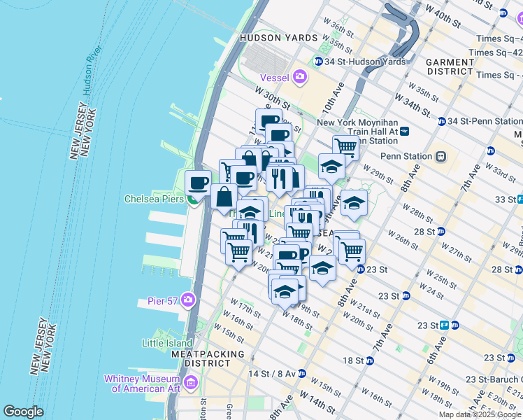 map of restaurants, bars, coffee shops, grocery stores, and more near in New York