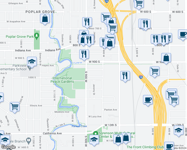 map of restaurants, bars, coffee shops, grocery stores, and more near 852 Fayette Avenue South in Salt Lake City
