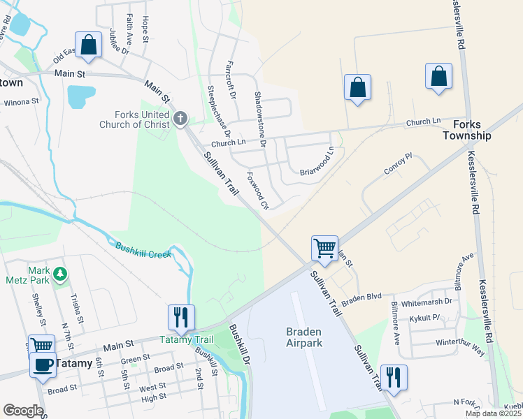 map of restaurants, bars, coffee shops, grocery stores, and more near 4200 Foxwood Circle in Easton
