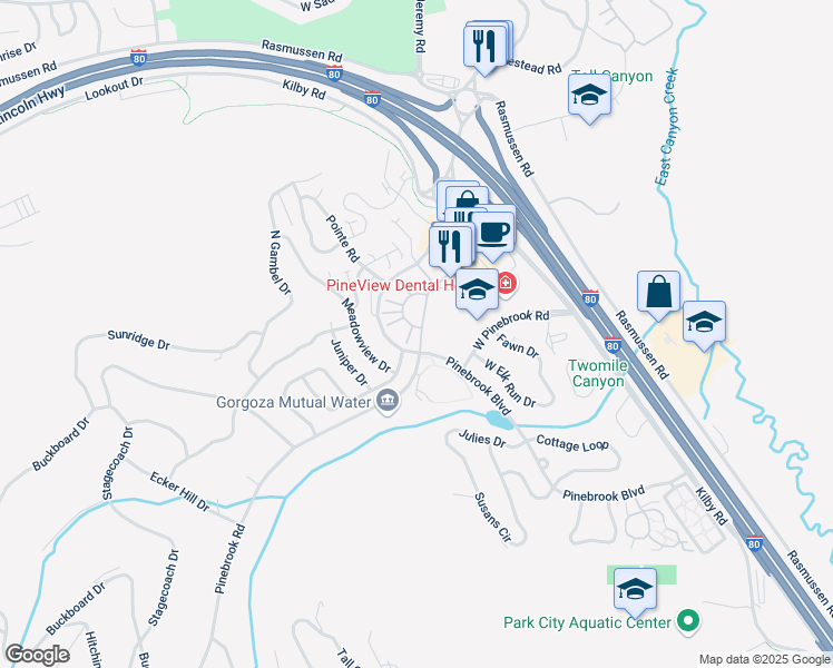 map of restaurants, bars, coffee shops, grocery stores, and more near 8077 Courtyard Loop in Park City