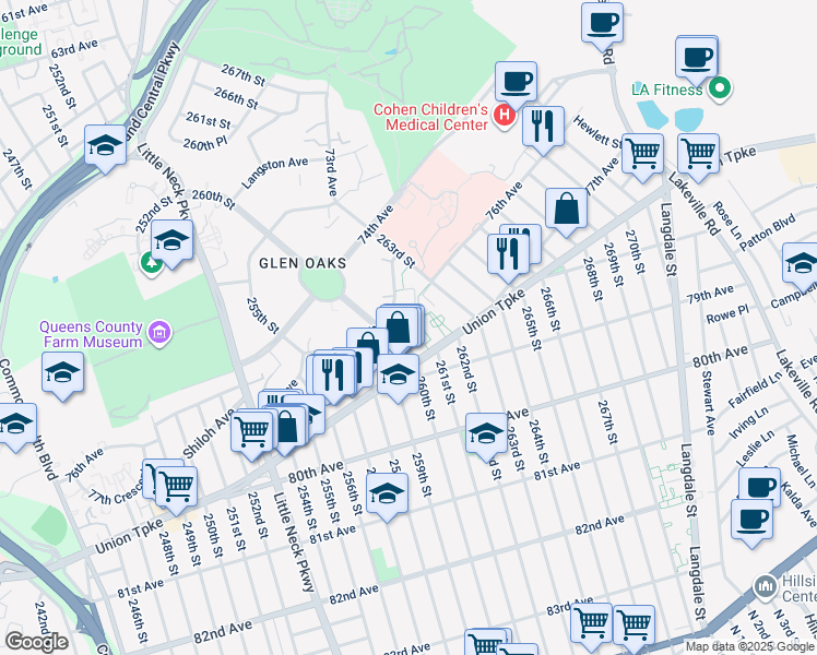 map of restaurants, bars, coffee shops, grocery stores, and more near in Queens