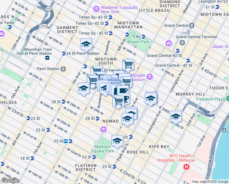 map of restaurants, bars, coffee shops, grocery stores, and more near in New York