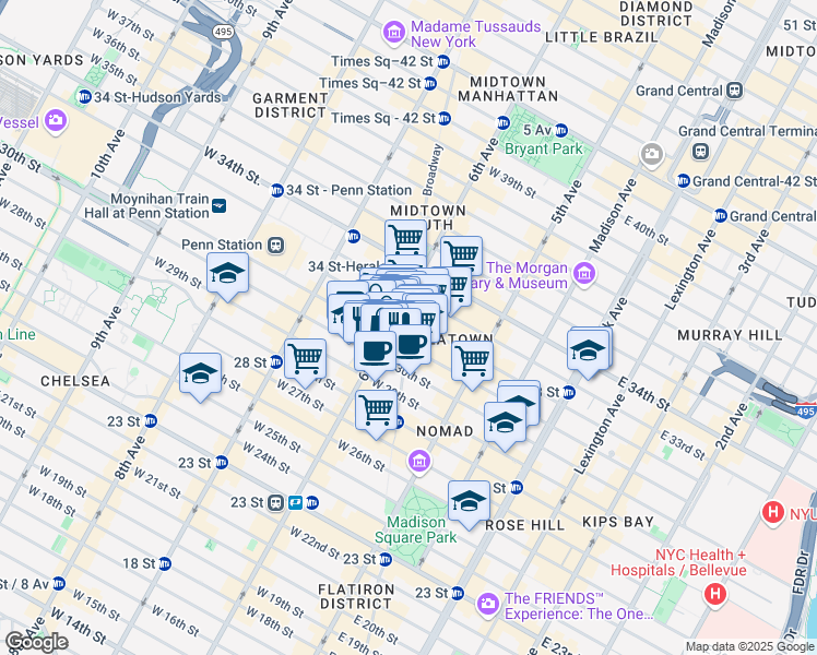 map of restaurants, bars, coffee shops, grocery stores, and more near in New York
