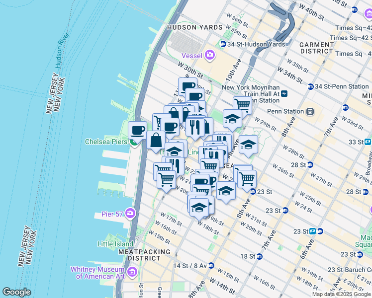 map of restaurants, bars, coffee shops, grocery stores, and more near in New York