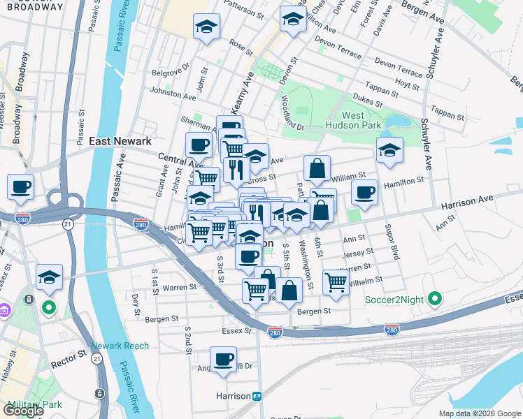 map of restaurants, bars, coffee shops, grocery stores, and more near 418 Cleveland Avenue in Harrison