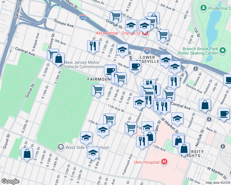 map of restaurants, bars, coffee shops, grocery stores, and more near 113 South 9th Street in Newark