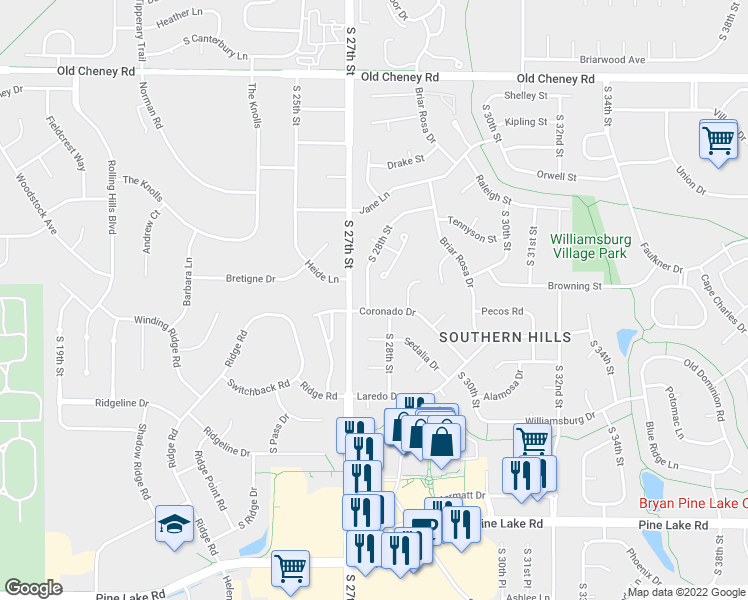 map of restaurants, bars, coffee shops, grocery stores, and more near 6340 South 28th Street in Lincoln