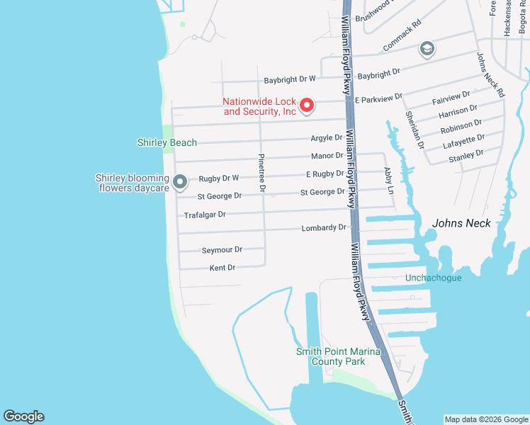 map of restaurants, bars, coffee shops, grocery stores, and more near 57 Trafalgar Drive in Shirley