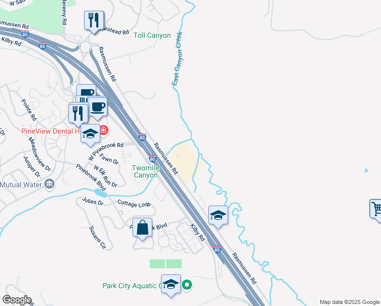 map of restaurants, bars, coffee shops, grocery stores, and more near 2740 Rasmussen Road in Park City