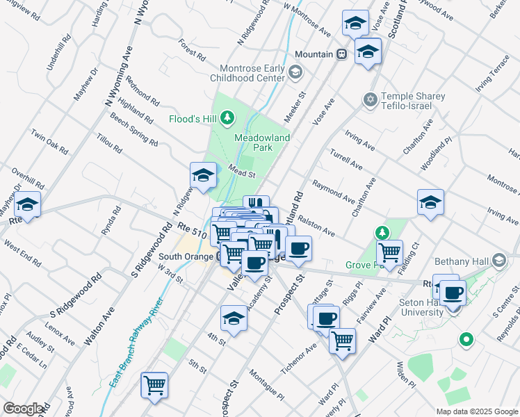 map of restaurants, bars, coffee shops, grocery stores, and more near 113 Vose Avenue in South Orange