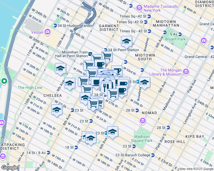 map of restaurants, bars, coffee shops, grocery stores, and more near in New York