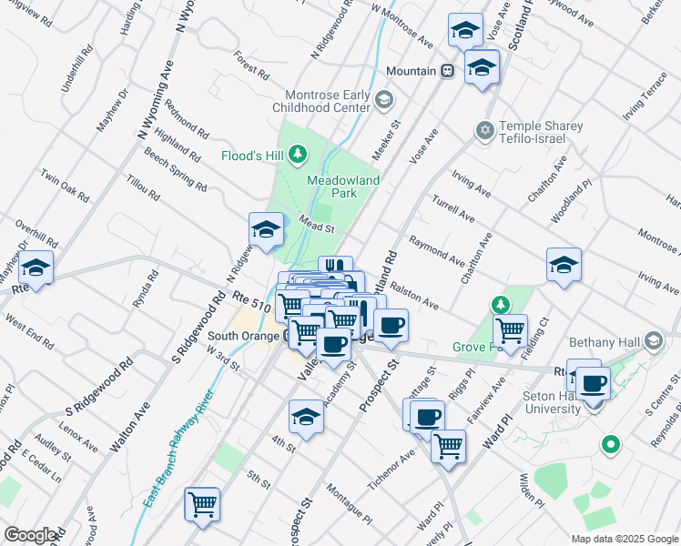 map of restaurants, bars, coffee shops, grocery stores, and more near 113 Vose Avenue in South Orange